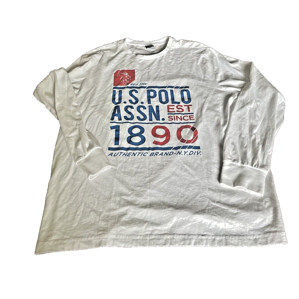 US Polo Assn Men's White Logo Graphic Print Size Large Long Sleeve T-Shirt MINT - Picture 2 of 5